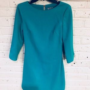 Teal Eliza J 3/4 sleeve midi shift dress